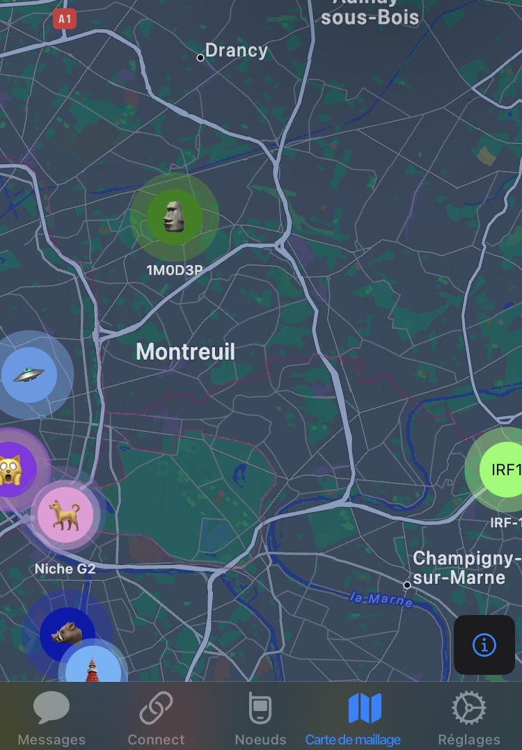 Capture d'écran de la même carte, en zoom sur l'est de Paris. Tout le 93 est désert : aucun point n'y est posé.