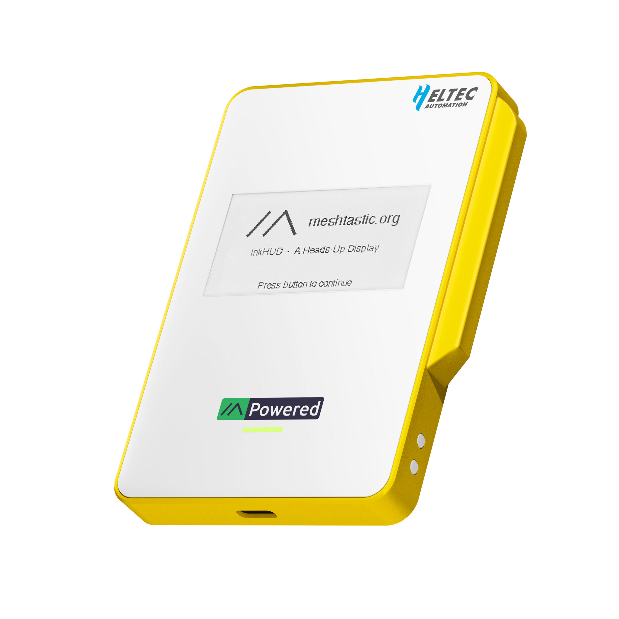 une brique jaune et blanche de la taille des deux tiers d’un téléphone mobile et de la même épaisseur, avec le contour jaune et la face blanche, et un écran blanc à écritures noire qui prend un quart de la surface